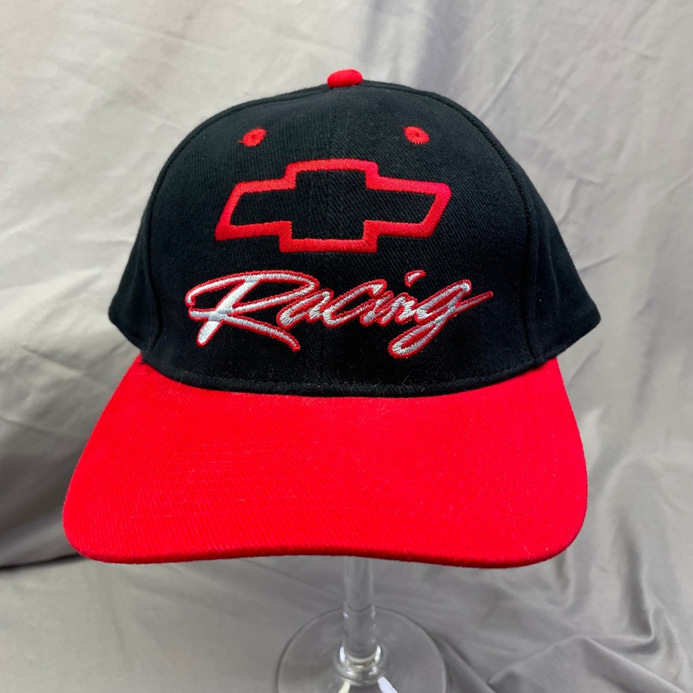 Vintage Chevrolet Racing NASCAR Hat Drew Pearson Black Red Chevy Bowtie Cap OSFM